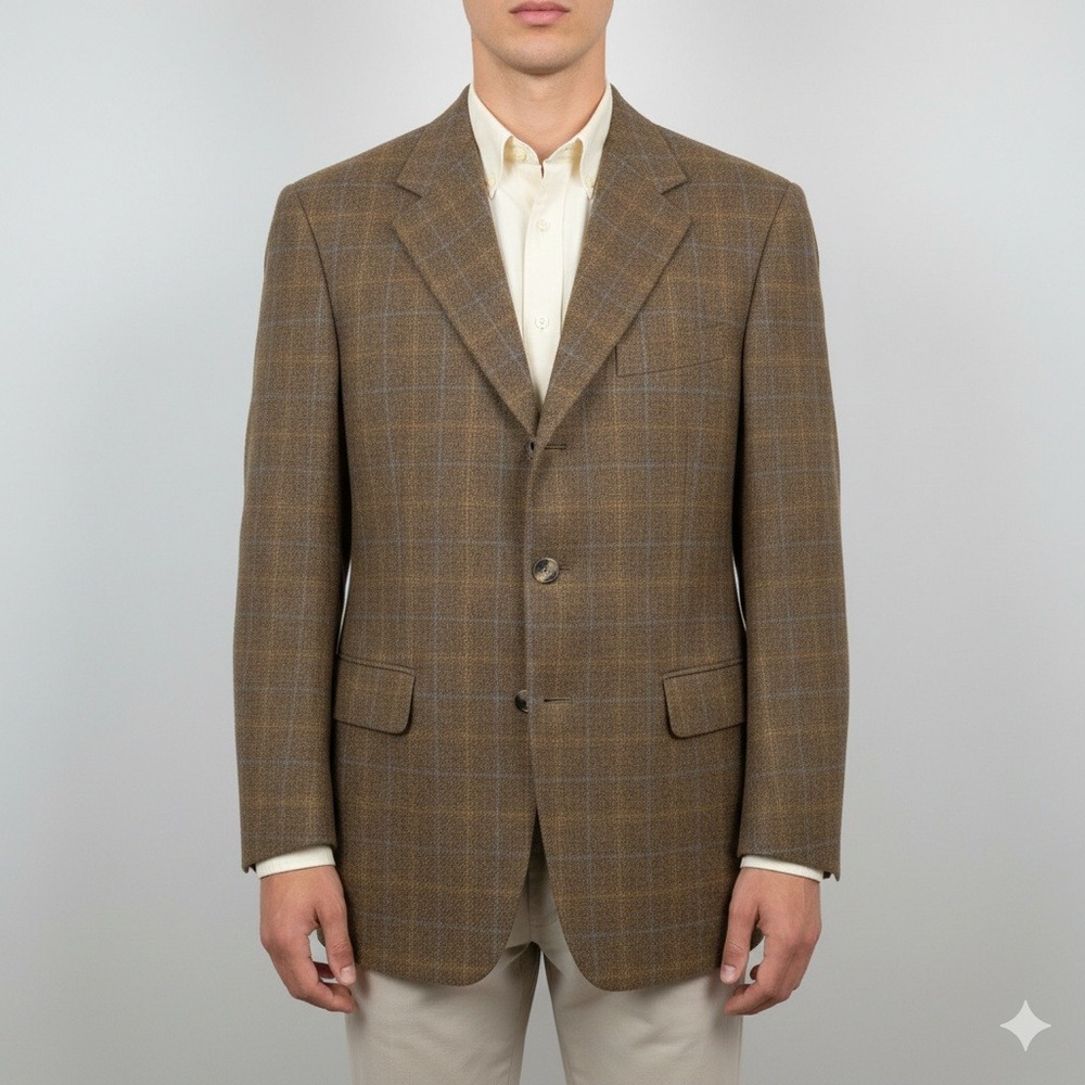 Pal Zileri Gruppo Forall Brown Plaid Wool Cashmere Blazer Sport Coat Italy 56R‎